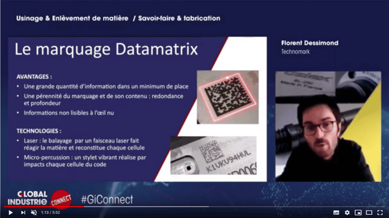 GI Connect 2020 - Webinar Technomark - Usinage Enlèvement de matière - Le marquage Datamatrix
